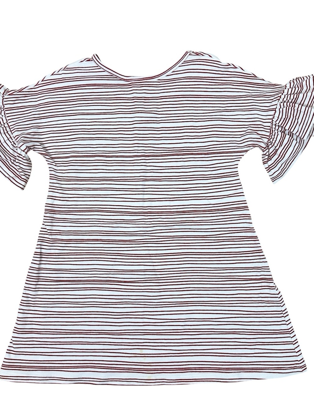 Alice + Ames Girls' White and Burgundy Stripe Flutter Dress